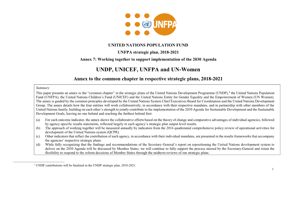 UNDP, UNICEF, UNFPA and UN-Women Annex to the Common Chapter in Respective Strategic Plans, 2018-2021