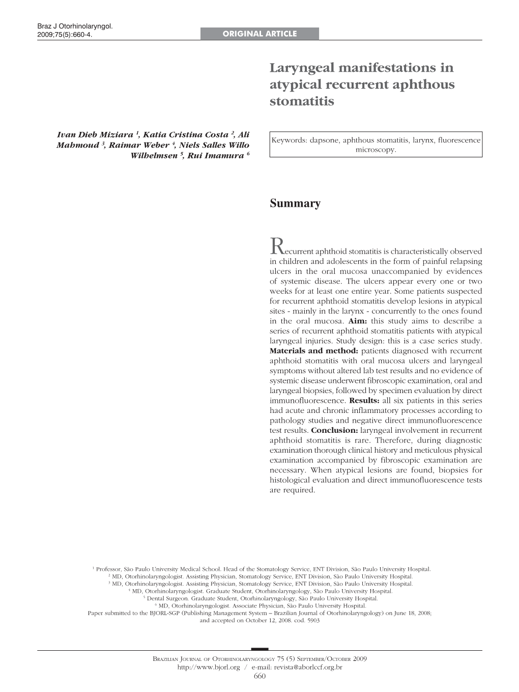 Laryngeal Manifestations in Atypical Recurrent Aphthous Stomatitis