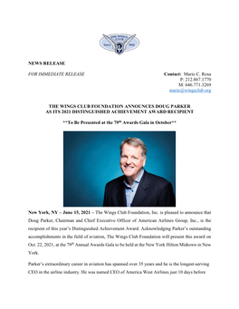 The Wings Club Foundation Announces Doug Parker As 2021