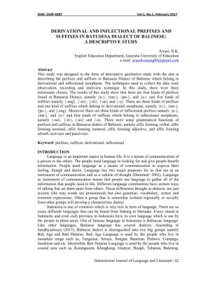 Derivational and Inflectional Prefixes and Suffixes in Batusesa Dialect of Balinese: a Descriptive Study
