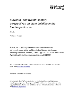 And Twelfth-Century Perspectives on State Building in the Iberian Peninsula