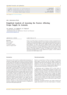 Empirical Analysis of Assessing the Factors Affecting Grape Supply in Armenia