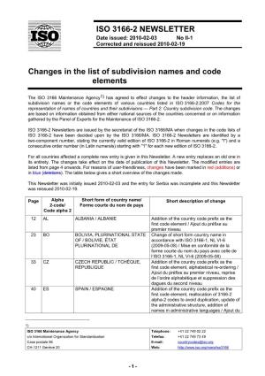 ISO 3166-2 NEWSLETTER Changes in the List of Subdivision Names And