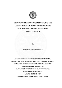 A Study of the Factors Influencing the Consumption of Ready-To-Drink Meal Replacement Among Thai Urban Professionals