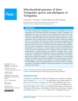 Mitochondrial Genomes of Three Tetrigoidea Species and Phylogeny of Tetrigoidea