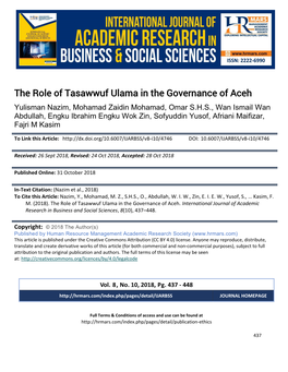 The Role of Tasawwuf Ulama in the Governance of Aceh