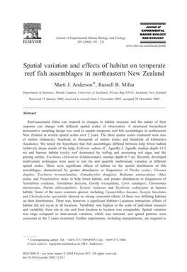 Spatial Variation and Effects of Habitat on Temperate Reef Fish Assemblages in Northeastern New Zealand