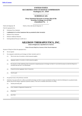 AILERON THERAPEUTICS, INC. (Name of Registrant As Specified in Its Charter)