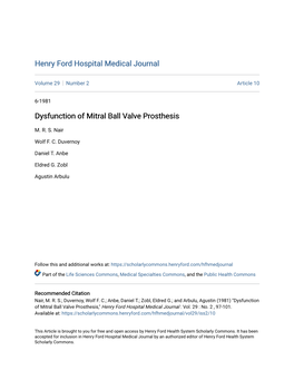 Dysfunction of Mitral Ball Valve Prosthesis