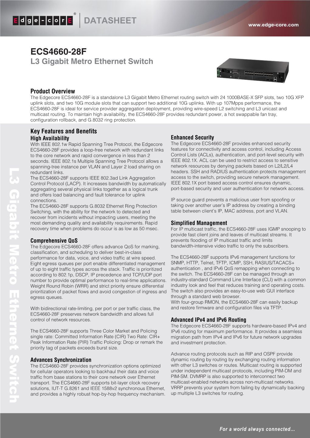 L3 Gigabit Metro Ethernet Switch ECS4660-28F Product Specifications