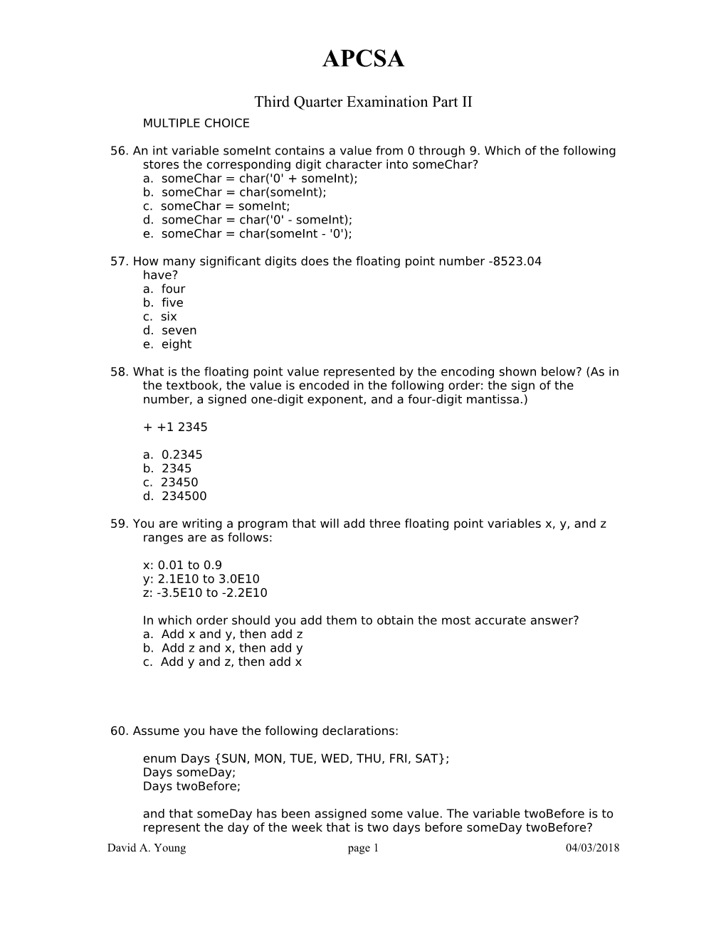 Third Quarter Examination Part II