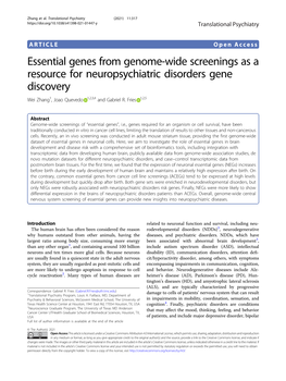 Essential Genes from Genome-Wide Screenings As a Resource for Neuropsychiatric Disorders Gene Discovery Wei Zhang1, Joao Quevedo 1,2,3,4 and Gabriel R