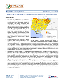 Nigeria Food Security Outlook June 2021 to January 2022 Despite the Harvest in September, the Food Security Emergency Is Expected to Persist in the Northeast