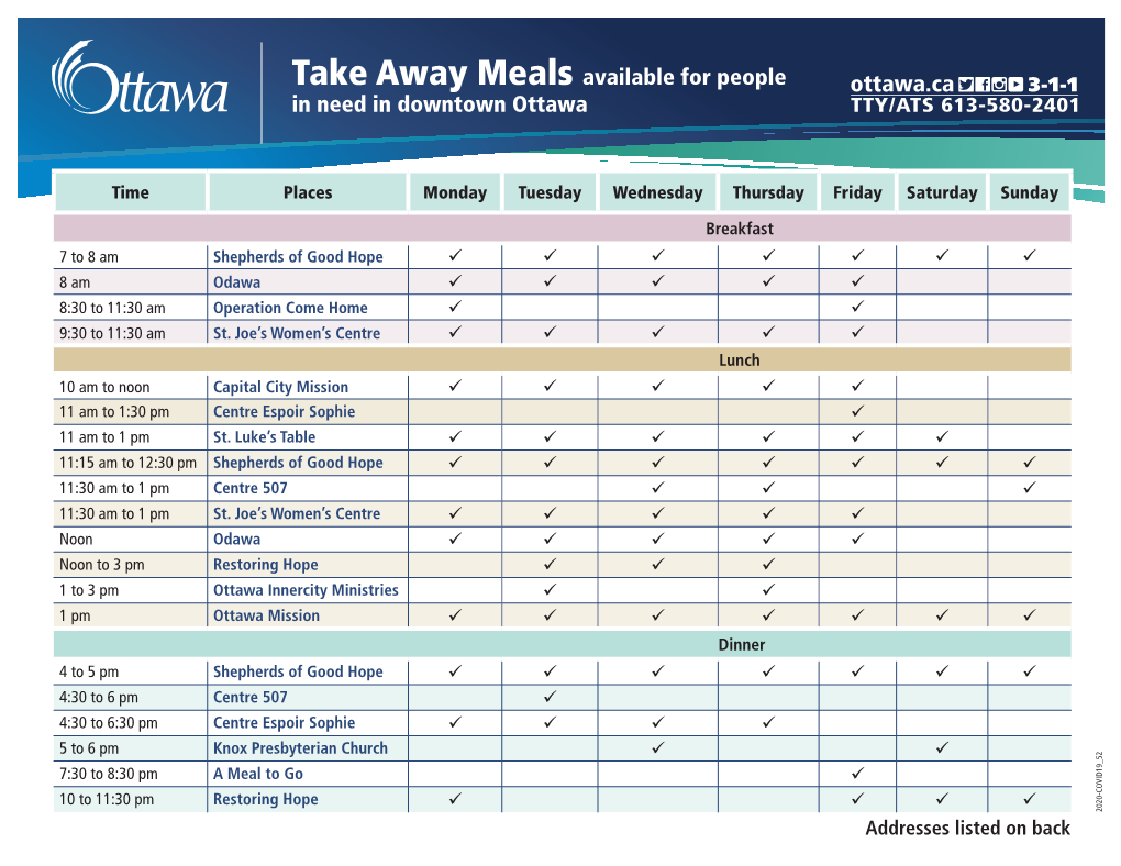 Take Away Meals Available for People in Need in Downtown Ottawa