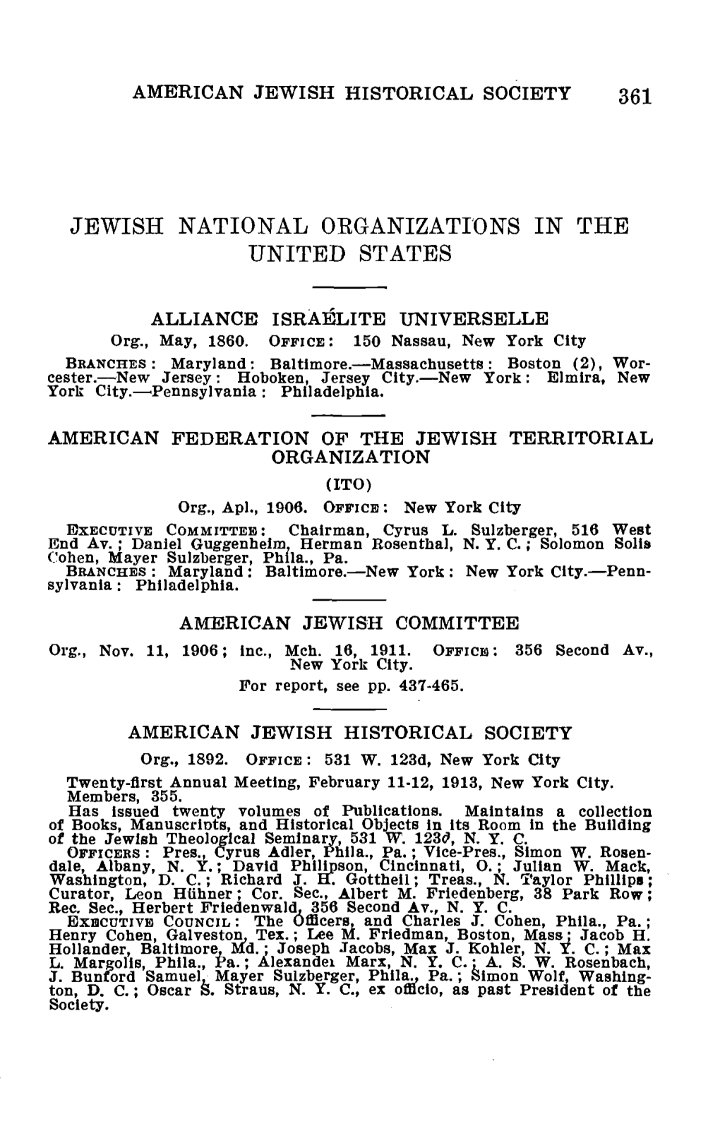 Jewish National Oeganizations in the United States