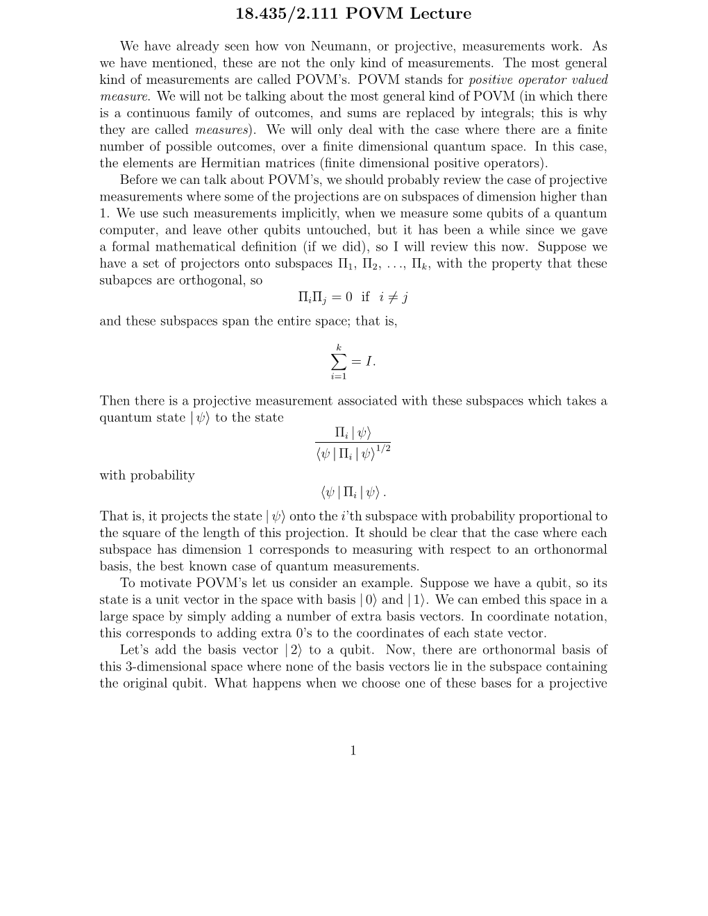 18.435/2.111 POVM Lecture