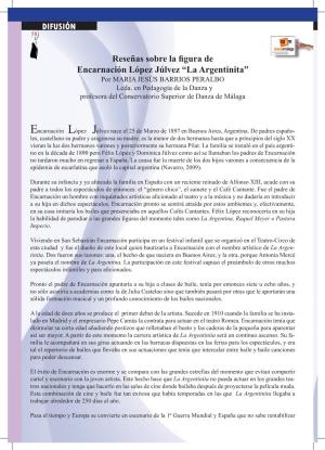 Reseñas Sobre La Figura De Encarnación López Júlvez “La Argentinita” Por MARIA Jesús Barrios Peralbo Lcda
