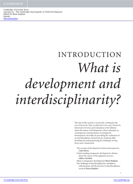 INTRODUCTION What Is Development and Interdisciplinarity?