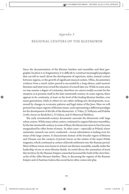 Appendix 3 REGIONAL CENTERS of the KLEZMORIM