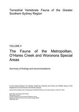 The Fauna of the Metropolitan, O'hares Creek and Woronora Special