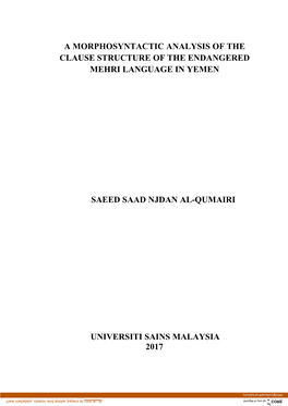 A Morphosyntactic Analysis of the Clause Structure of the Endangered Mehri Language in Yemen