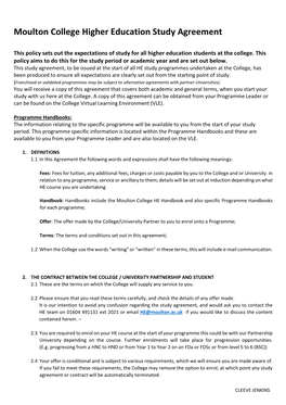 Moulton College Higher Education Study Agreement
