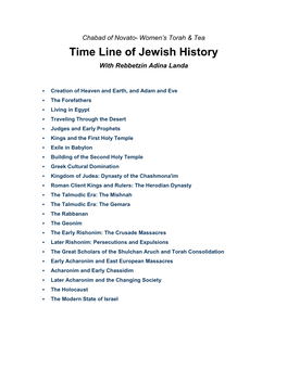 Time Line of Jewish History with Rebbetzin Adina Landa