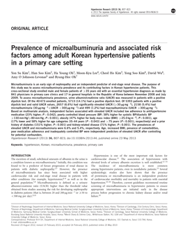 Prevalence of Microalbuminuria and Associated Risk Factors Among Adult Korean Hypertensive Patients in a Primary Care Setting