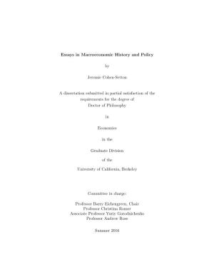 Essays in Macroeconomic History and Policy by Jeremie