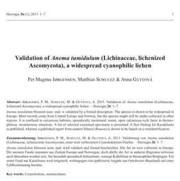 Validation of Anema Tumidulum (Lichinaceae, Lichenized Ascomycota), a Widespread Cyanophilic Lichen