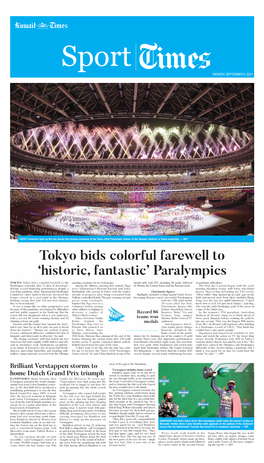 Tokyo Bids Colorful Farewell to 'Historic, Fantastic' Paralympics