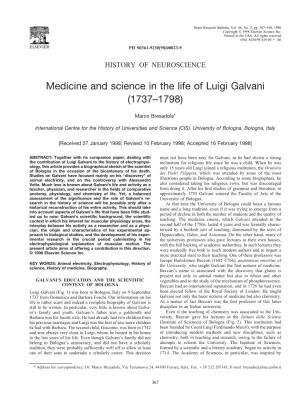 Medicine and Science in the Life of Luigi Galvani (1737–1798)