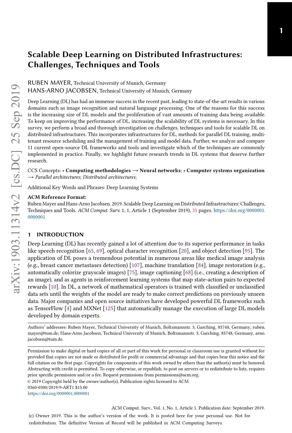 Scalable Deep Learning on Distributed Infrastructures: Challenges, Techniques and Tools