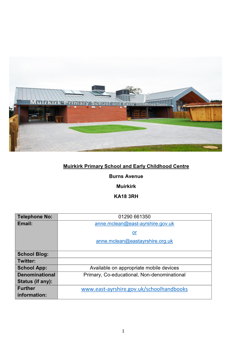 Muirkirk Primary School and Early Childhood Centre Handbook