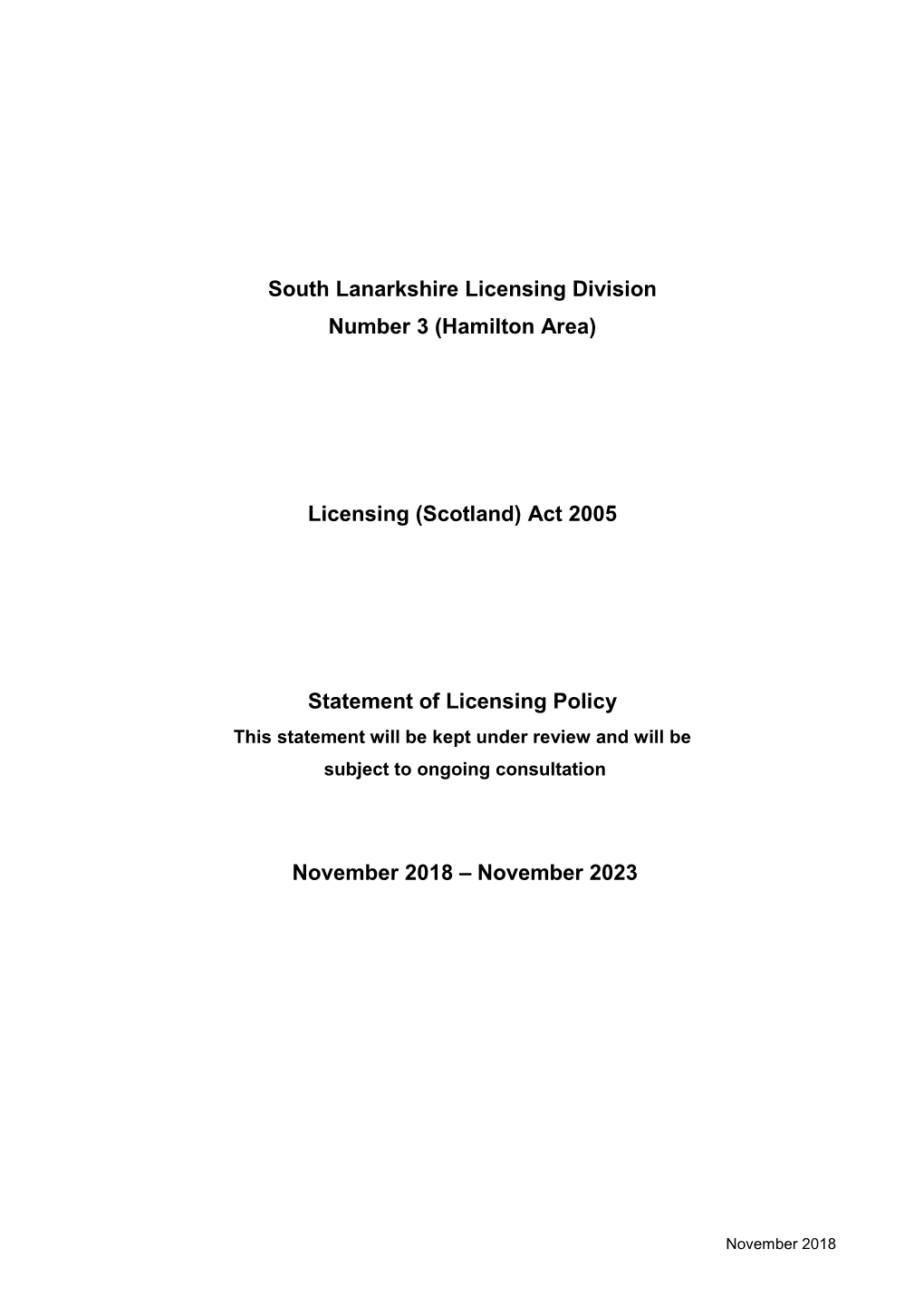 South Lanarkshire Licensing Division Number 3 (Hamilton Area)