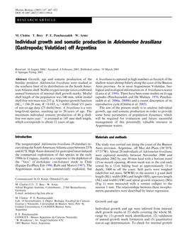 Individual Growth and Somatic Production in Adelomelon Brasiliana (Gastropoda; Volutidae) Off Argentina
