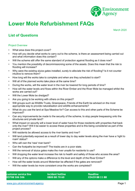 Lower Mole Refurbishment Faqs March 2020 List of Questions