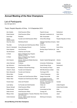 List of Participants As of 30 April 2013