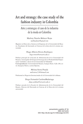 Art and Strategy: the Case Study of the Fashion Industry in Colombia Arte Y Estrategia: El Caso De La Industria De La Moda En Colombia