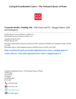 John Fraser and EC Quiggin Papers