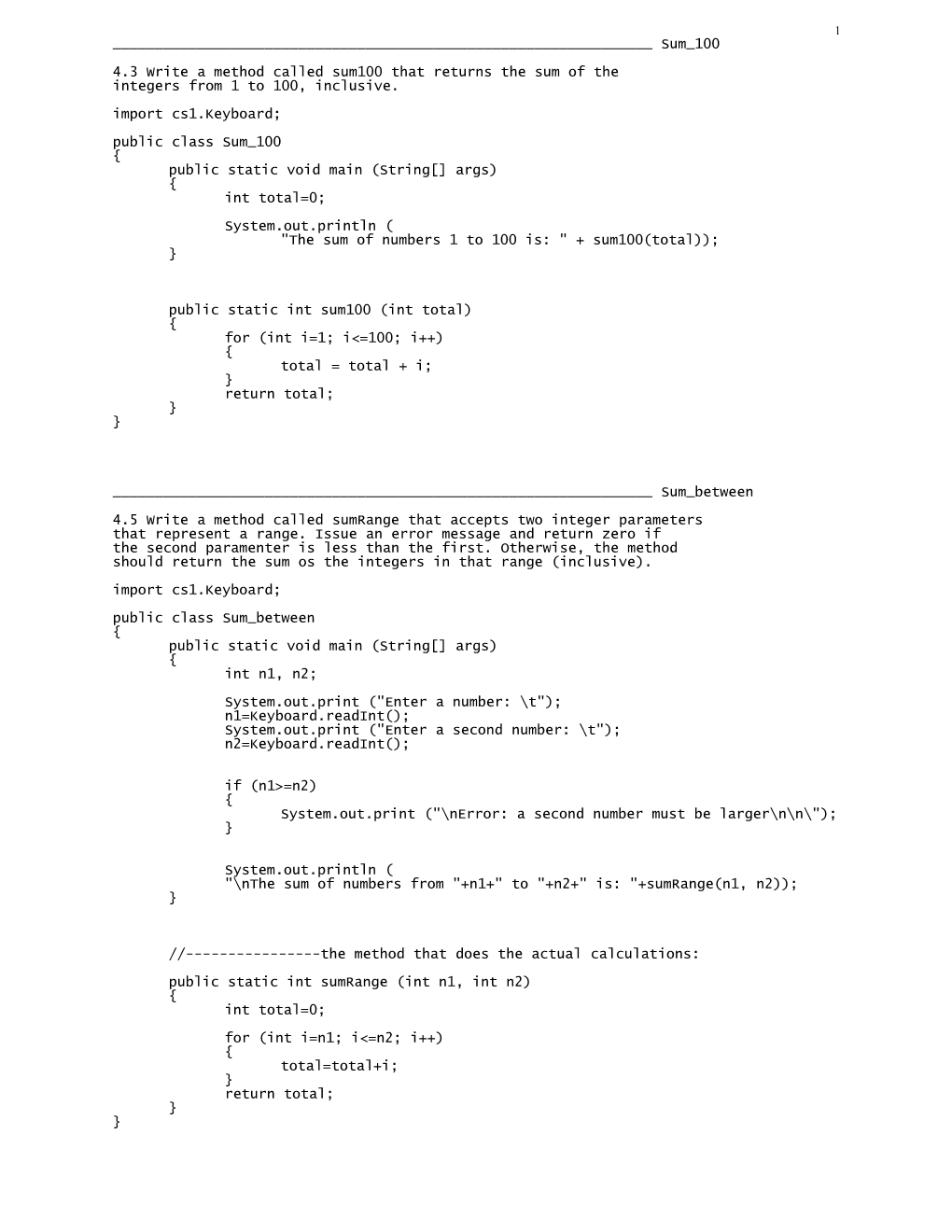 4.3 Write a Method Called Sum100 That Returns the Sum of The