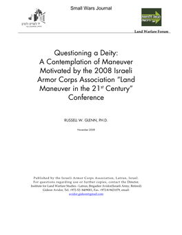 Questioning a Deity: a Contemplation of Maneuver Motivated by the 2008 Israeli Armor Corps Association “Land Maneuver in the 21St Century” Conference