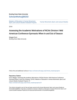 Assessing the Academic Motivations of NCAA Division I Mid American Conference Gymnasts When in and out of Season
