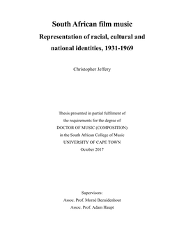 South African Film Music Representation of Racial, Cultural and National Identities, 1931-1969