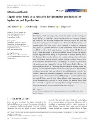 Lignin from Bark As a Resource for Aromatics Production by Hydrothermal Liquefaction