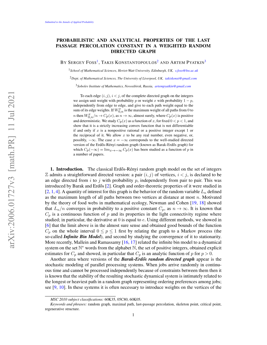 Probabilistic and Analytical Properties of the Last Passage Percolation Constant in a Weighted Random Directed Graph