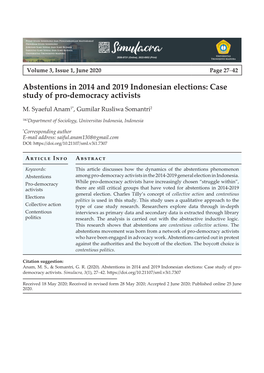 Abstentions in 2014 and 2019 Indonesian Elections: Case Study of Pro-Democracy Activists