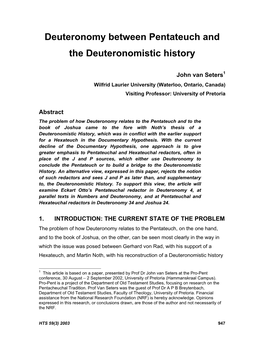 Deuteronomy Between Pentateuch and the Deuteronomistic History