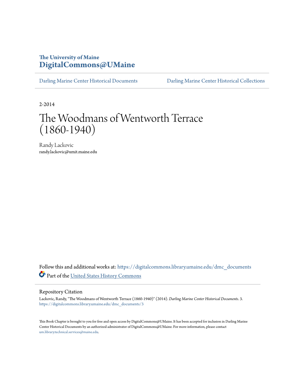 The Woodmans of Wentworth Terrace (1860-1940)