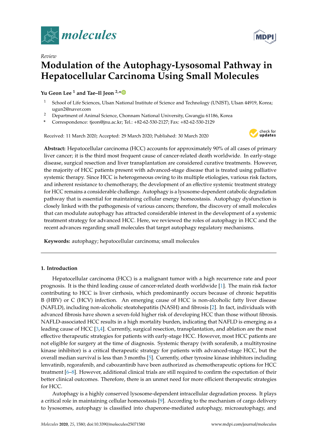 Modulation of the Autophagy-Lysosomal Pathway in Hepatocellular Carcinoma Using Small Molecules